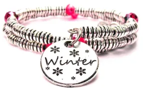 Winter Circle With Snowflakes Curly Coil Wrap Style Bangle Bracelet