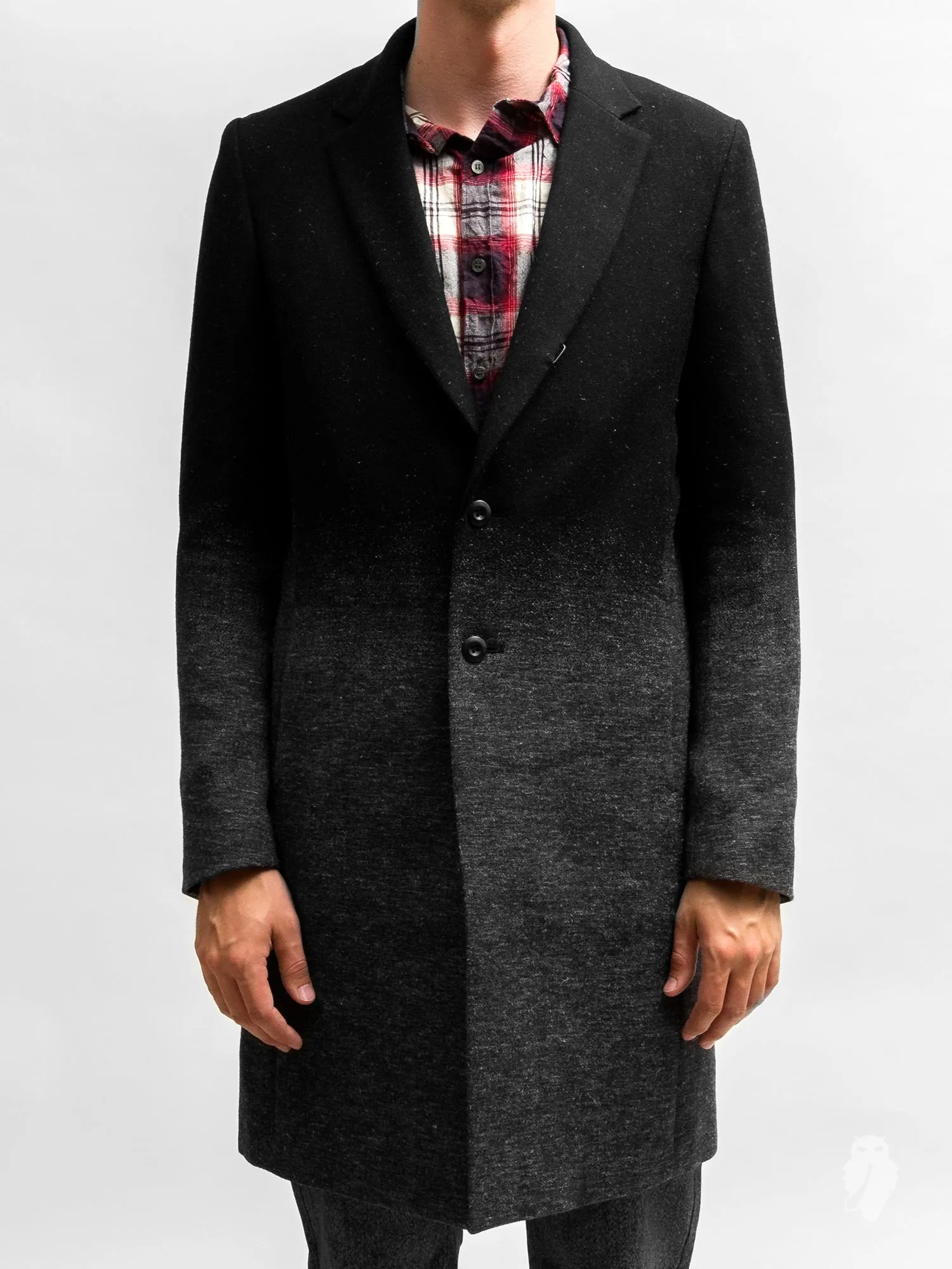 Woven Gradient Chesterfield Coat in Black