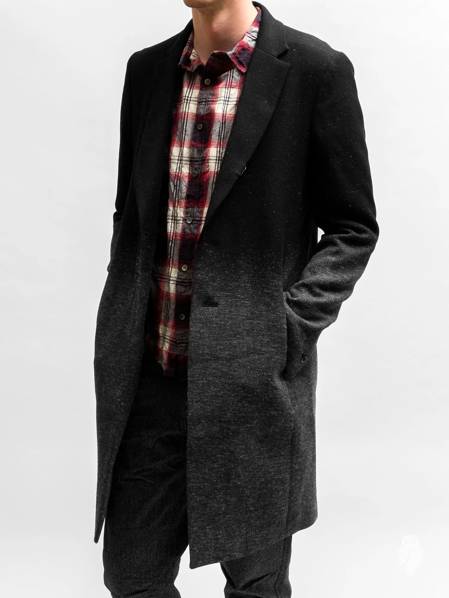 Woven Gradient Chesterfield Coat in Black