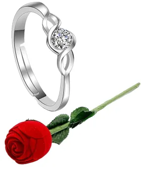 Yellow Chimes Crystal Base Metal Engagement Proposal Ring with Velvet Red Rose Ring Box for Women and Girls