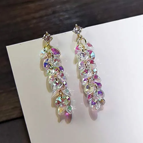 Yellow Chimes Multicolour Base Metal Crystal Swarovski Stylish Bunch Dangler Earrings for Women and Girls