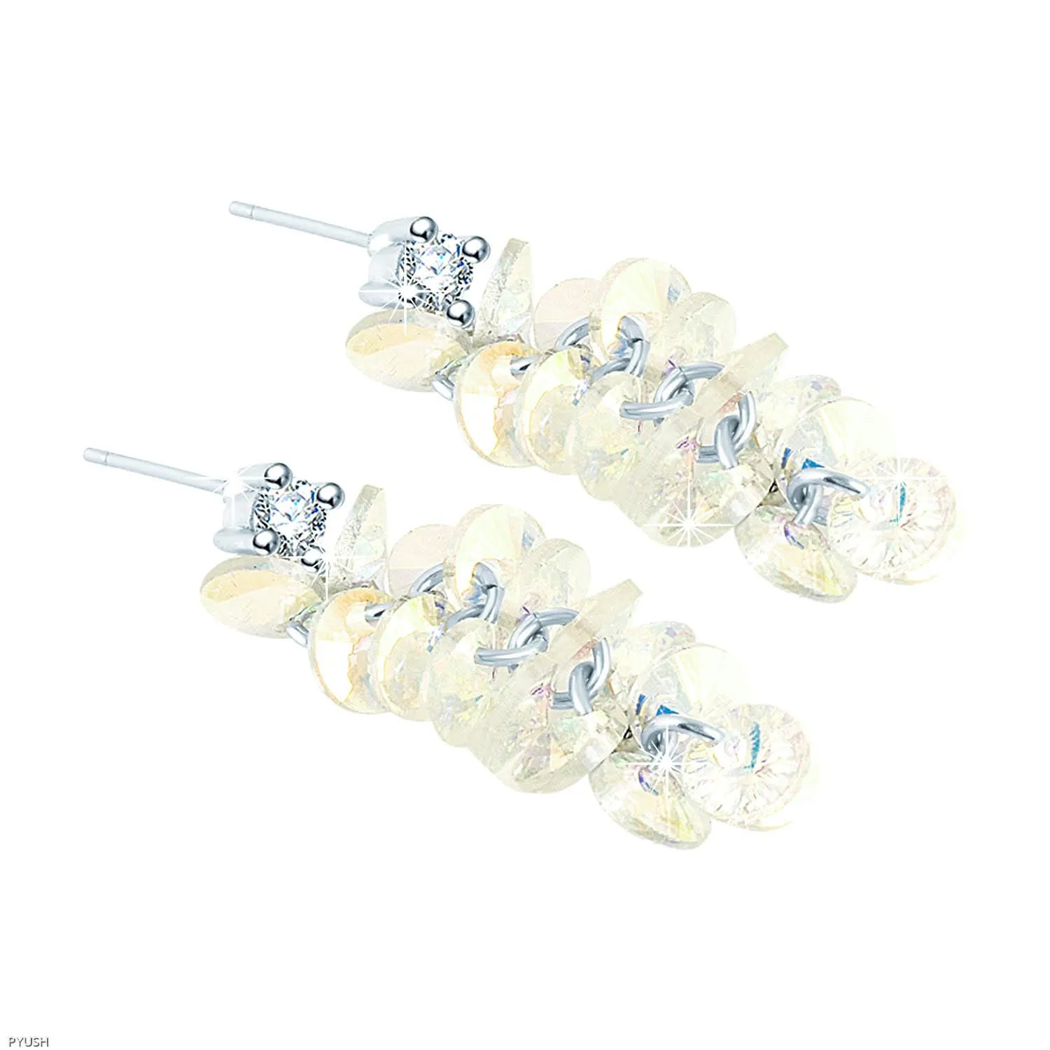 Yellow Chimes Multicolour Base Metal Crystal Swarovski Stylish Bunch Dangler Earrings for Women and Girls