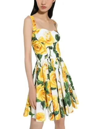 Yellow Rose Floral Print Mini Dress